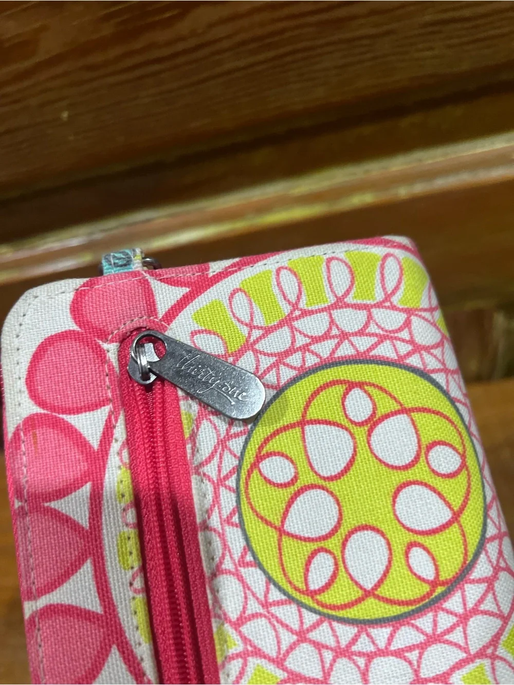thirty-one Zip Wallet in Pink, Yellow and Teal